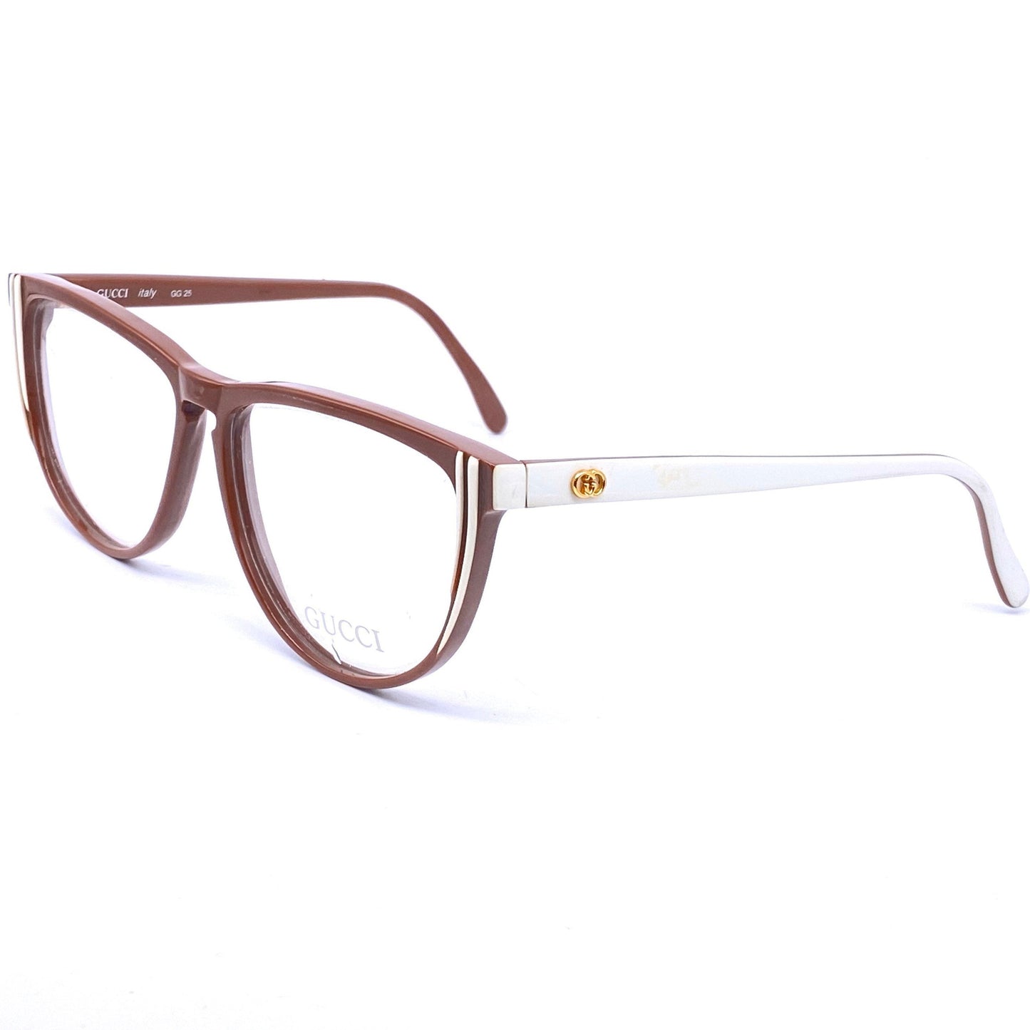 Gucci GG25 brown/white cateye oversized ladies eyeglasses frames, 1980s NoS
