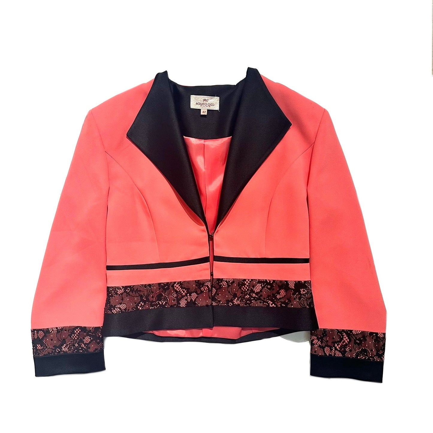 Romeo Gigli early 2k salmon and black ceremonial two pieces suit / dress blazer