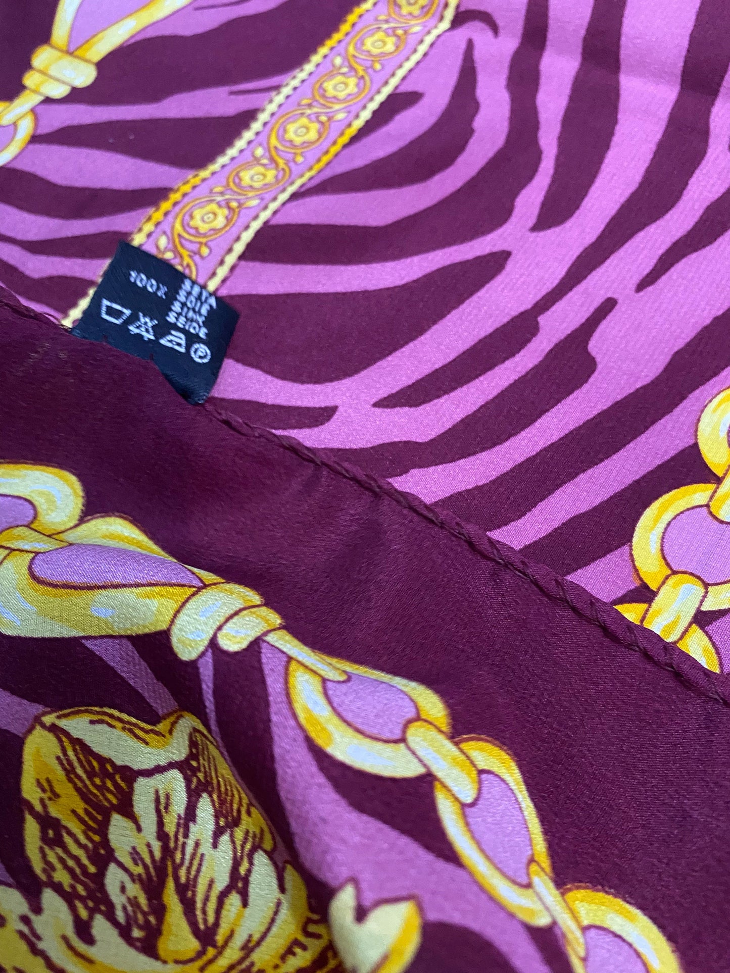 Liolá purple tiger/baroque print pure silk scarf-shawl, BNWT
