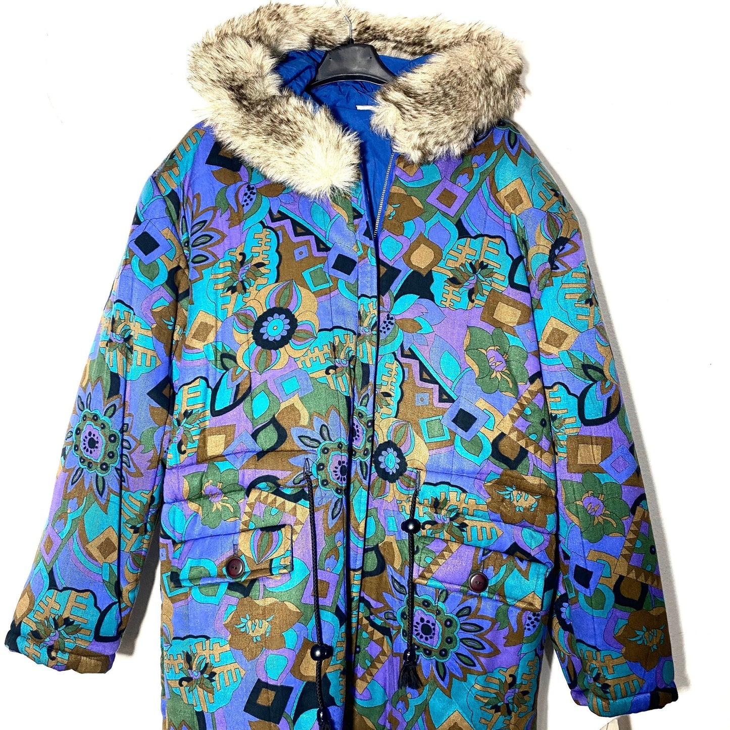 Vegan parka beautiful abstract print allover, 1980s sartorial made in Italy sz 42 M