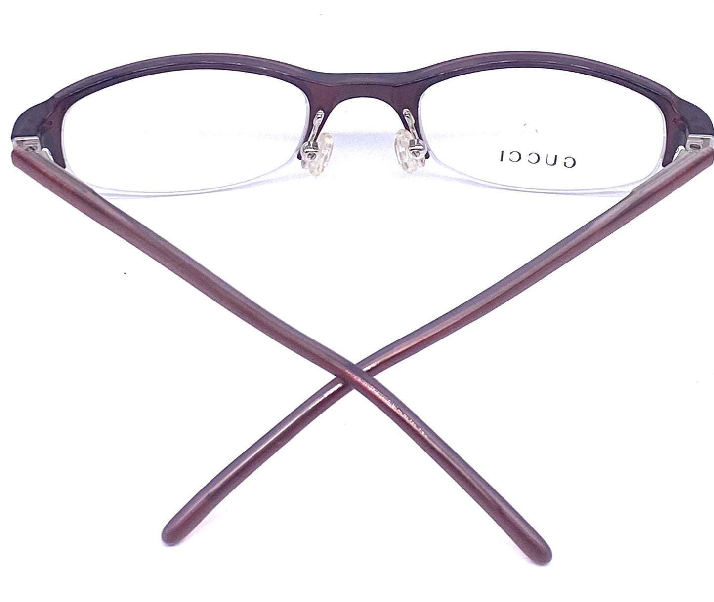 Gucci GG1406 minimalist oval wine color half rimmed glasses frames, NOS 90s Italy