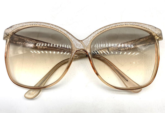 Ungaro Paris clear square oversized sunglasses w silver glitter layers, NOS 80s France