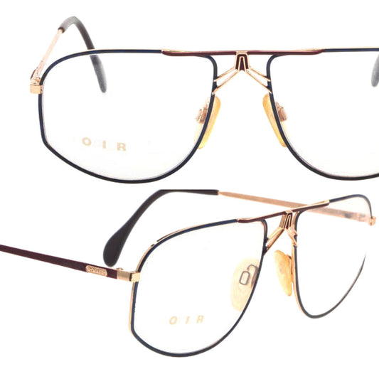 Rodier golden aviator frames w enameled navy rims & burgundy bridge and temples, NOS 80s Germany