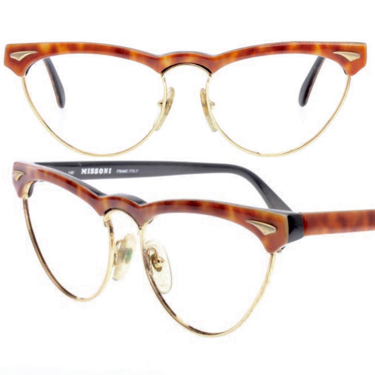 Missoni m179 golden cateye glasses w demi blonde cello brows & temples, NOS 80s Italy
