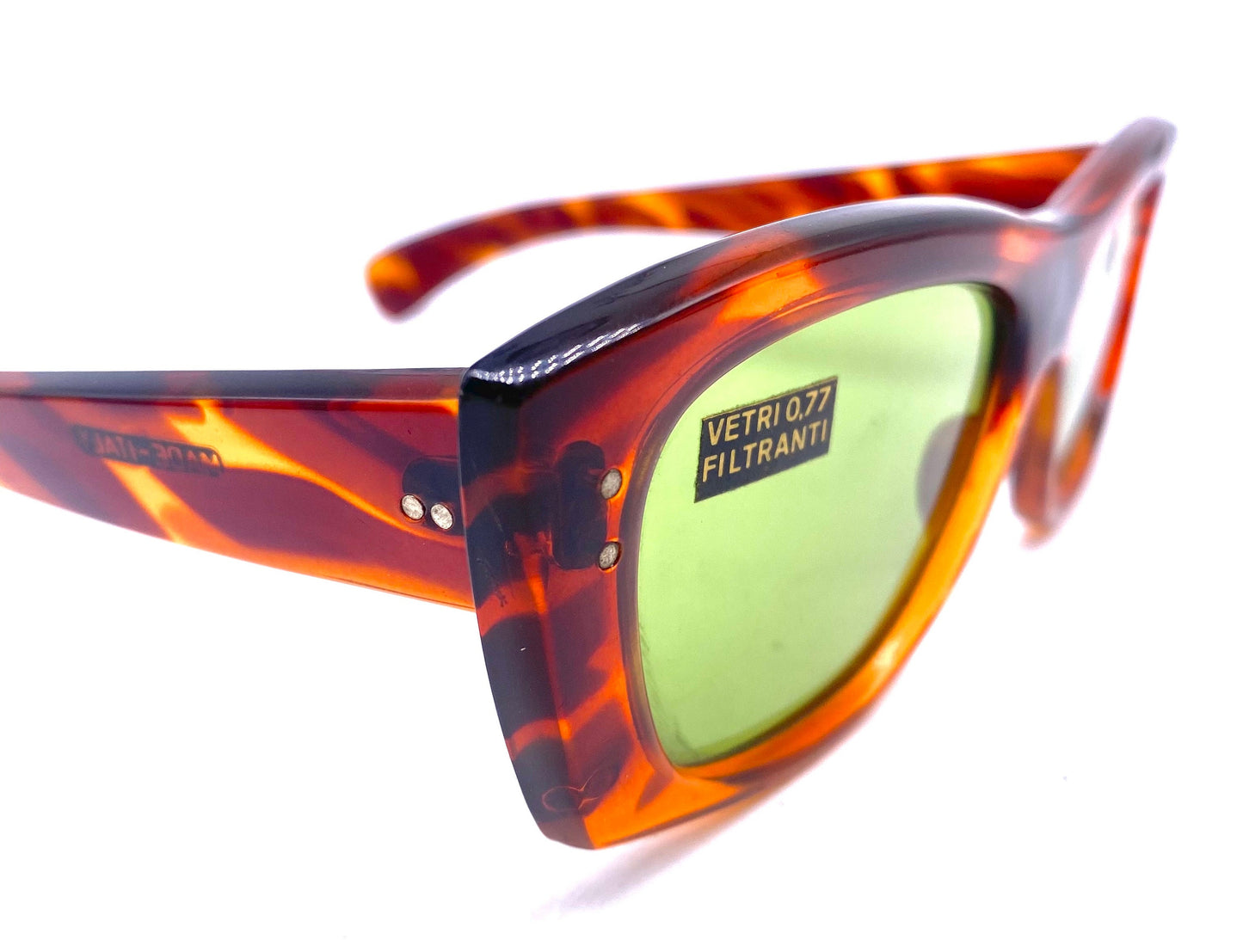 1960s Solflex square oversized tortoise sunglasses with green crystal lenses, NOS Italy