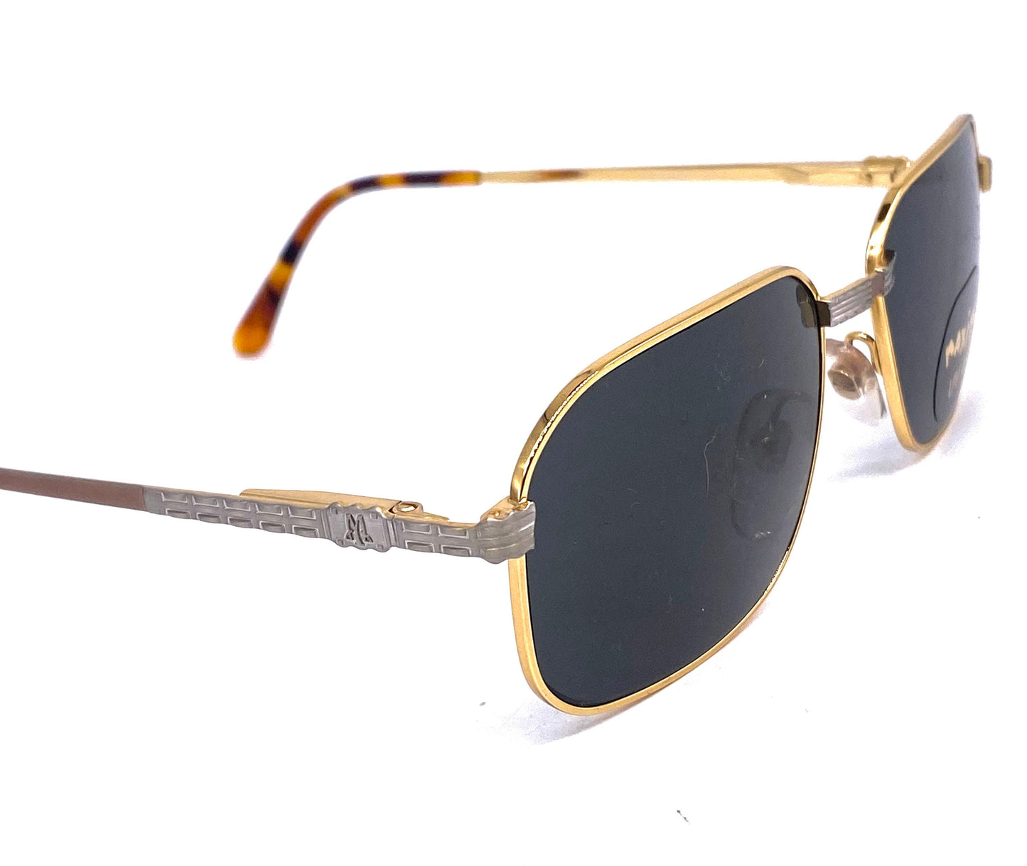 Maxim’s de Paris luxury rectangular metal sunglasses w carved details, in 2 colorways, NOS 90s Italy