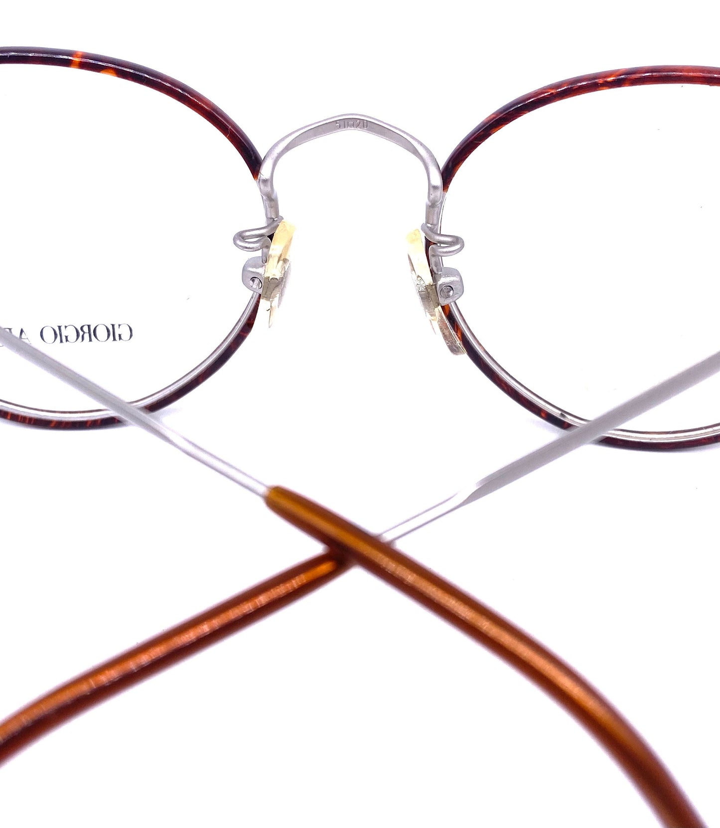 Giorgio Armani 112 classy silver pantos glasses frames w tortoise coated rims, Windsor style glasses made in Italy, 80s NoS