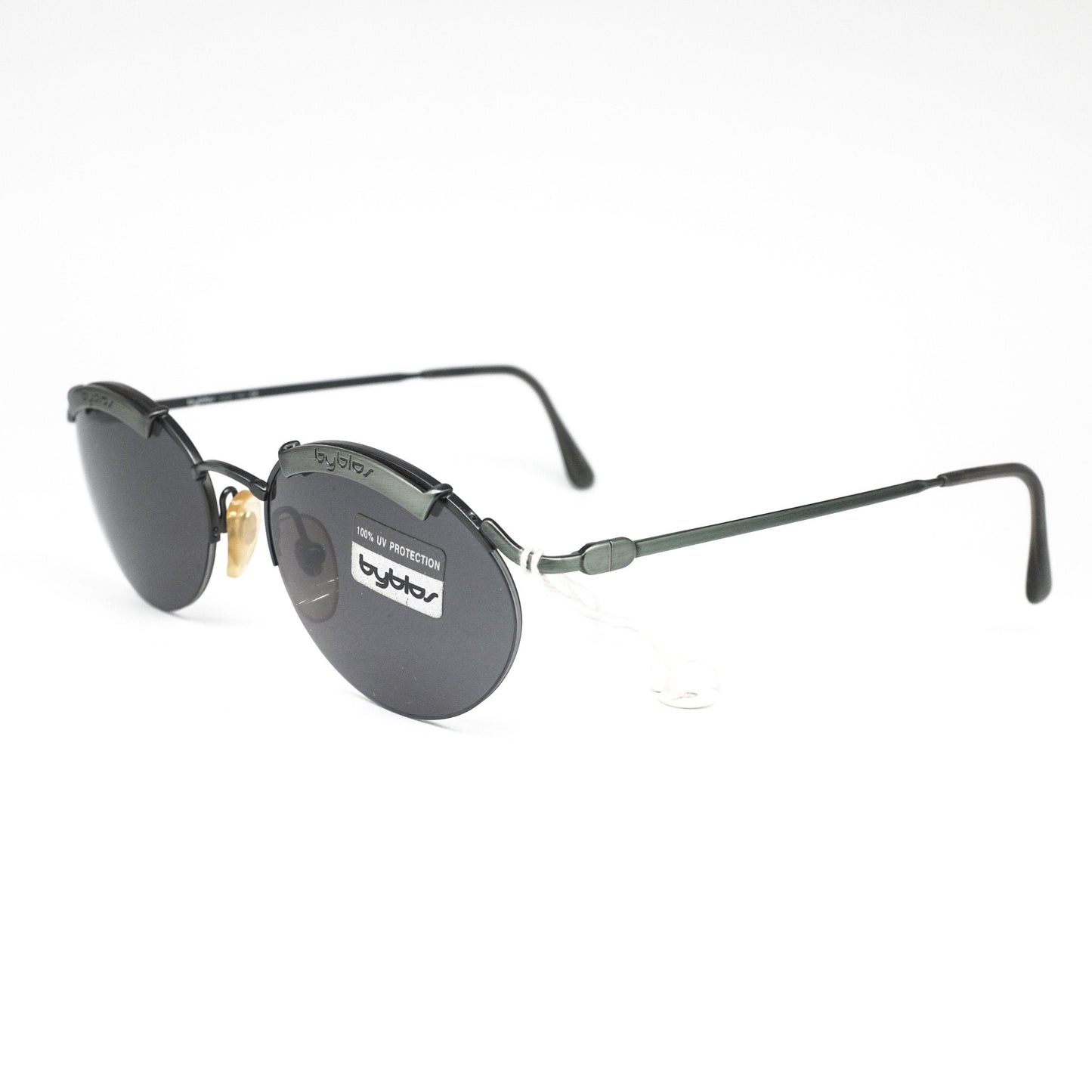 Byblos b586s vintage classic metallic round steampunk sunglasses in gunmetal, NOS 80s Italy