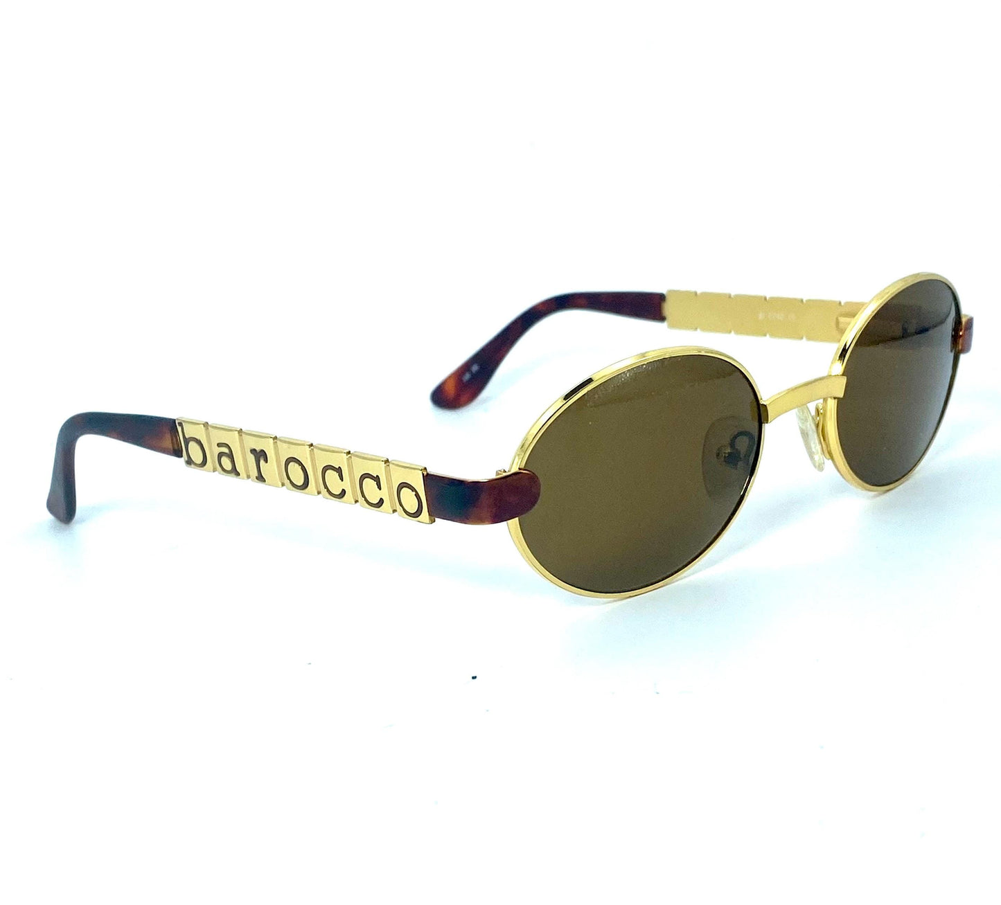 RoccoBarocco oval tortoise-gold metal sunglasses hand made in Italy, NOS 90s Mint