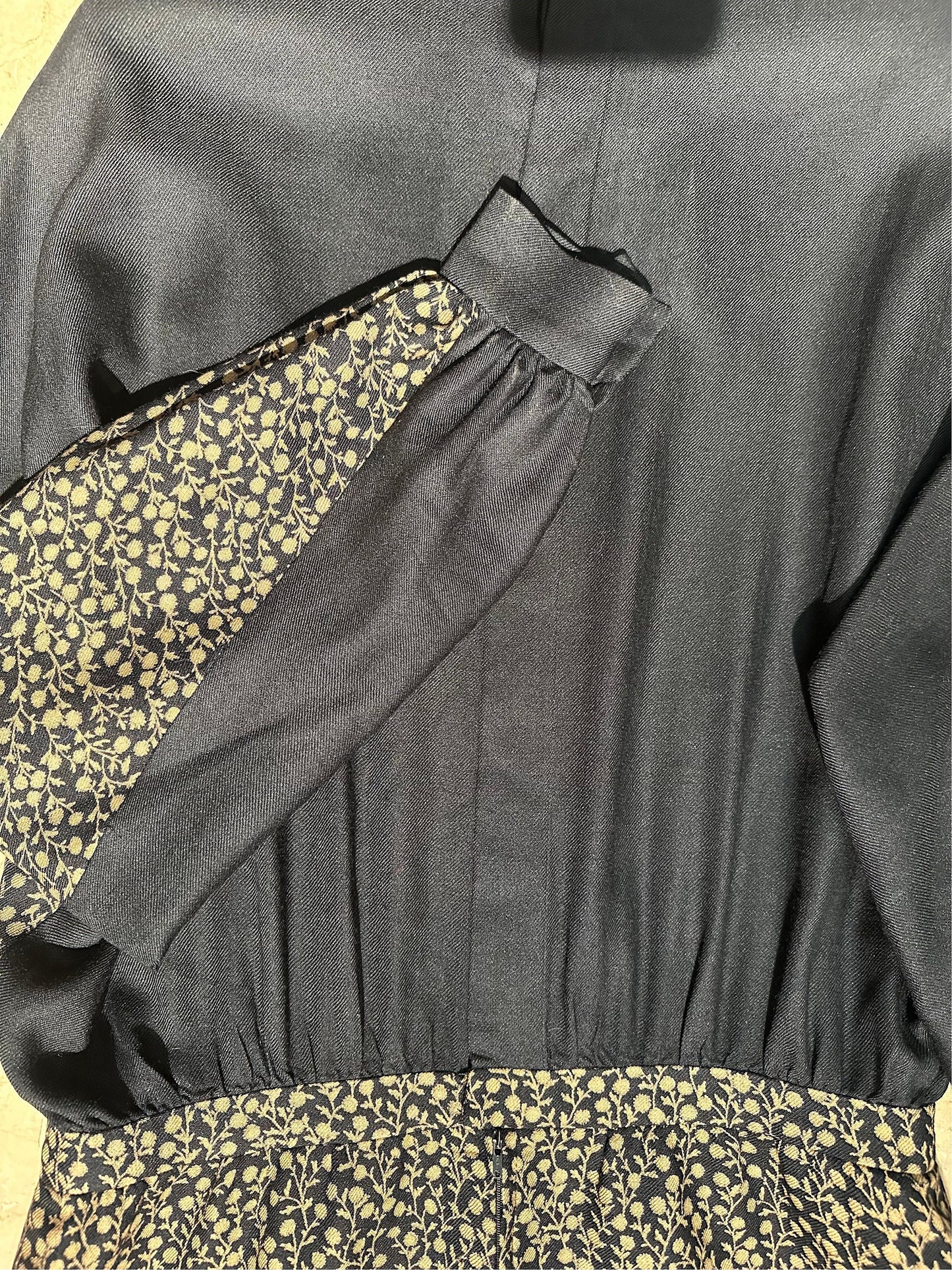 Valentino Boutique 1980s classy black/beige floral long woolen dress, in mint condition sz 10