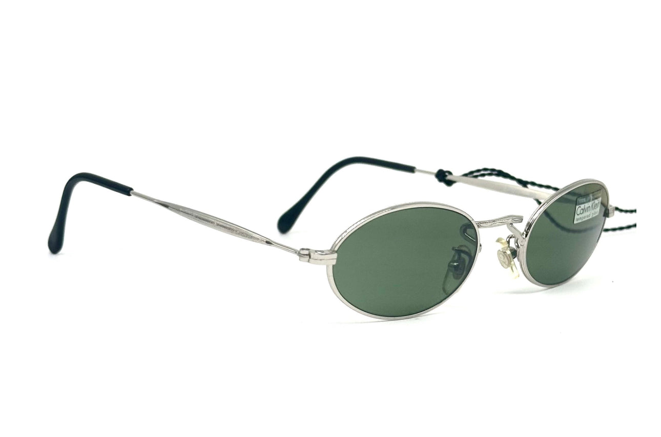 Calvin Klein 330S Oval sunglasses carved silver metal tempered glass lenses , NOS 90s Italy