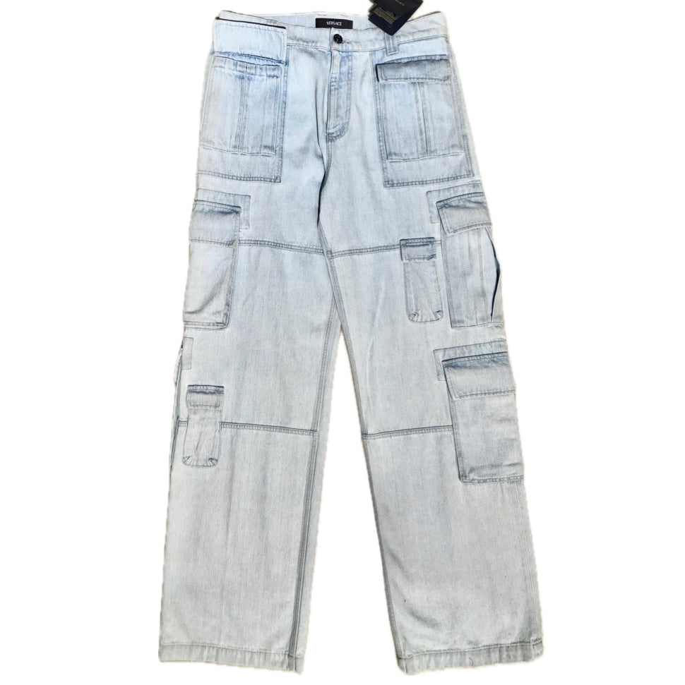 Versace luxury light blue denim cargo jeans sz 34 BNWT