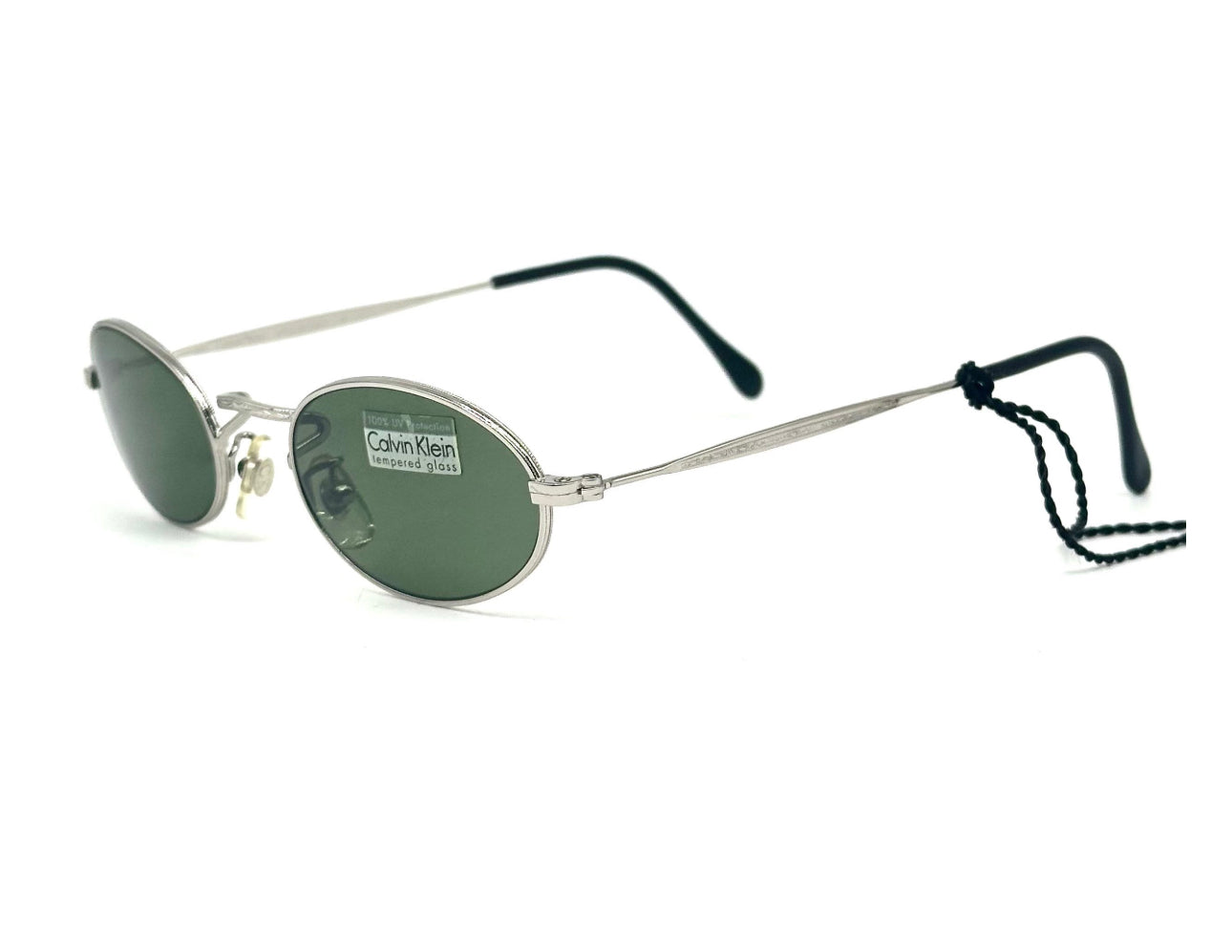Calvin Klein 330S Oval sunglasses carved silver metal tempered glass lenses , NOS 90s Italy