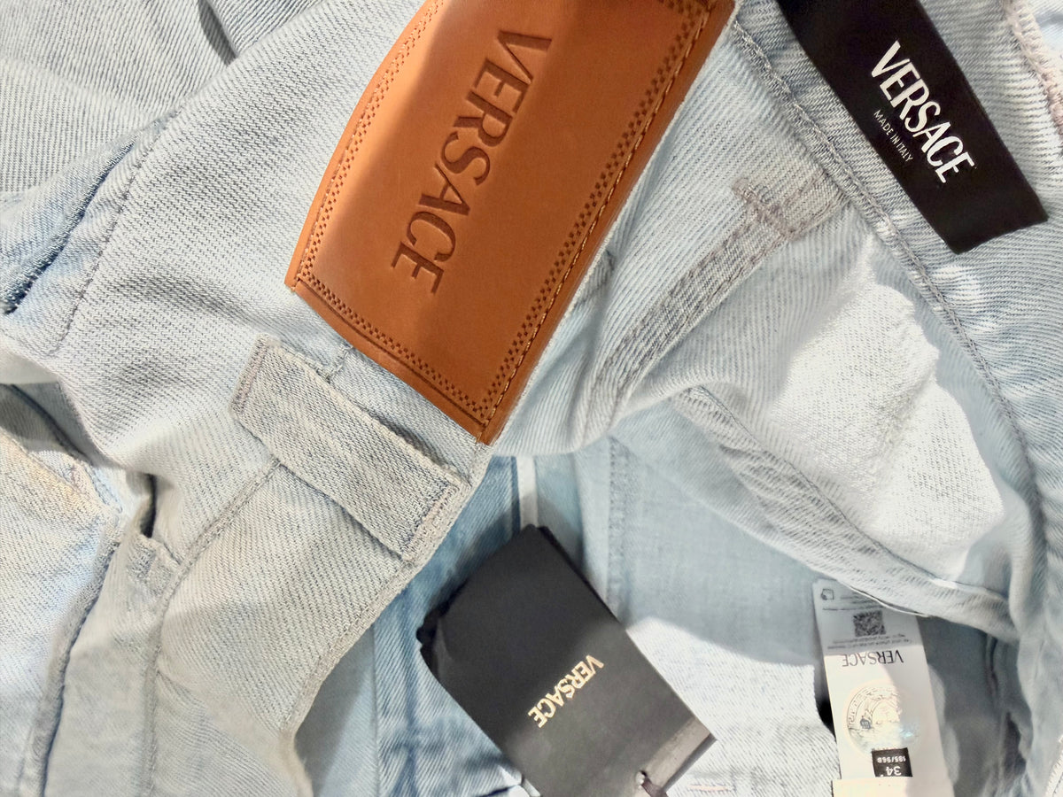 Versace luxury light blue denim cargo jeans sz 34 BNWT