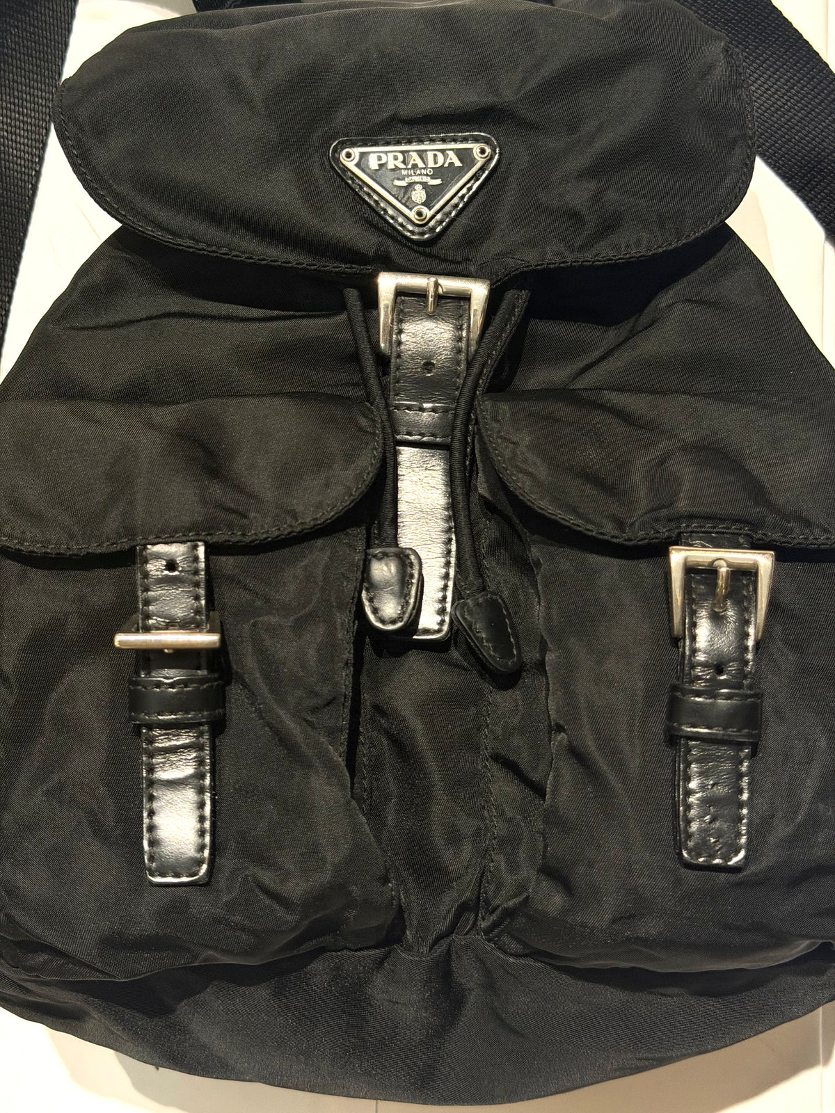 Prada 1978 small black nylon-leather backpack, iconic and perfect