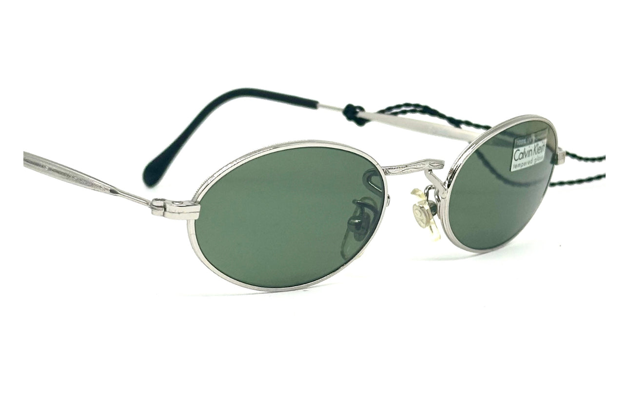 Calvin Klein 330S Oval sunglasses carved silver metal tempered glass lenses , NOS 90s Italy
