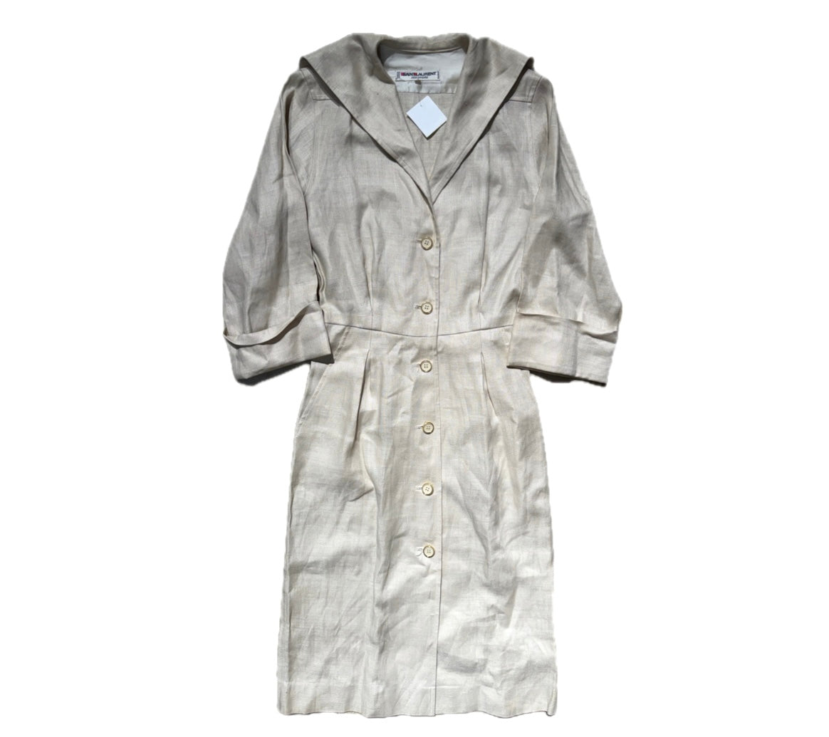 Saint Laurent Rive Gauche ecru sailor style pure linen dress made in France, 1970s, Mint Condition; sz 38- S