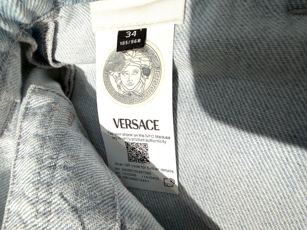 Versace luxury light blue denim cargo jeans sz 34 BNWT
