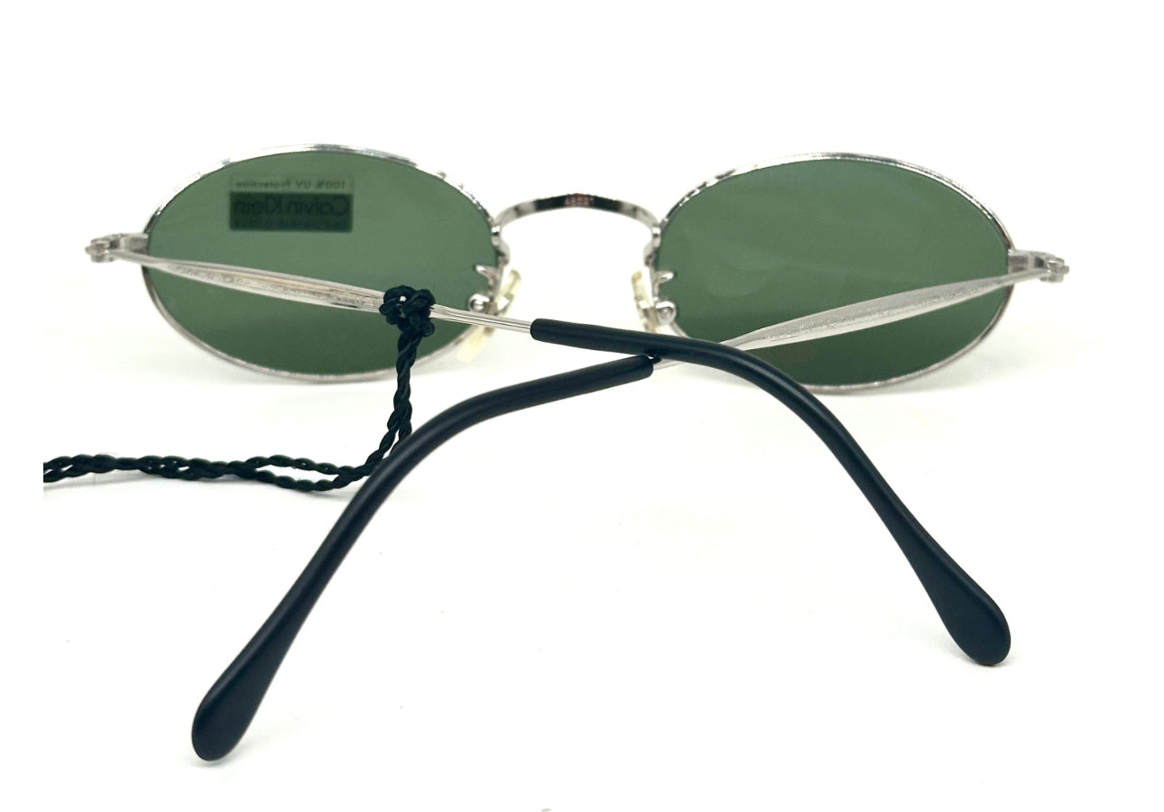 Calvin Klein 330S Oval sunglasses carved silver metal tempered glass lenses , NOS 90s Italy