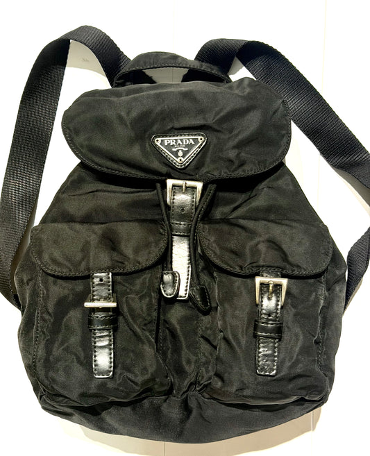 Prada 1978 small black nylon-leather backpack, iconic and perfect