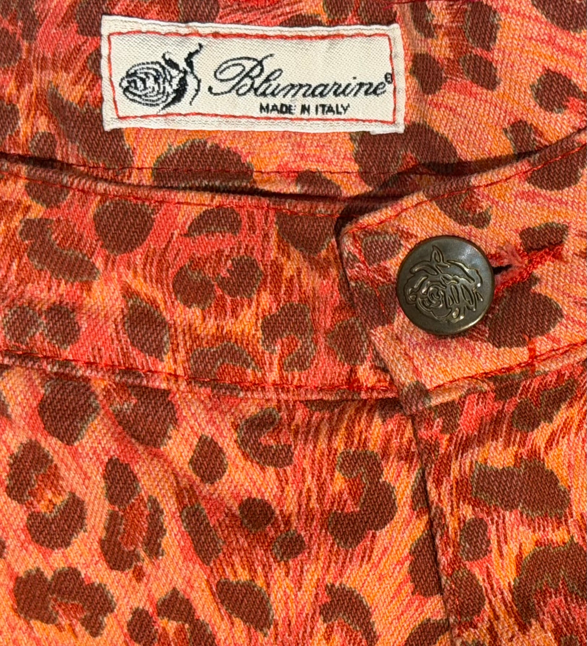 Blumarine bell-bottom animalier jeans w cutoff floral embroidery detailing, mint sz 46 -32US
