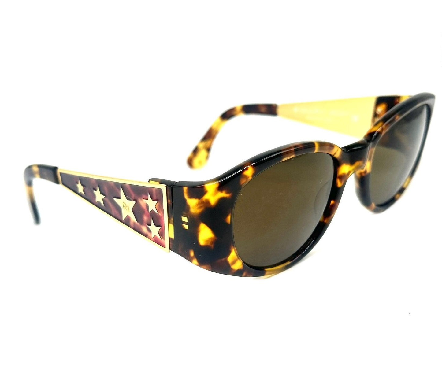 Nouvelle Vague Dane rocker retro sunglasses w embossed golden stars, 2 colors, NoS 80s Italy
