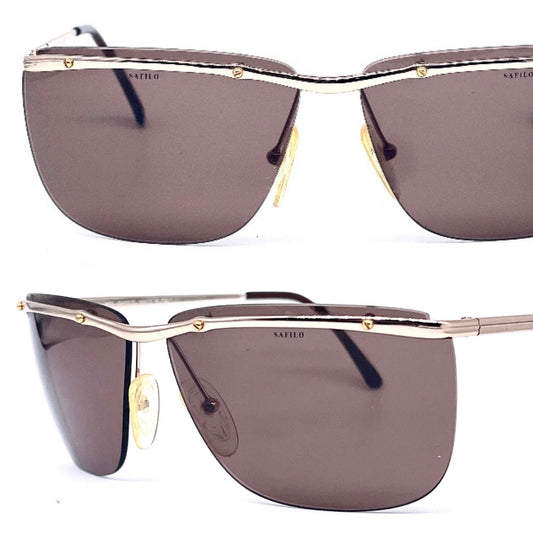 Sunglasses Safilo TEAM 7501 square frameless in gold metal NOS 80s Italy