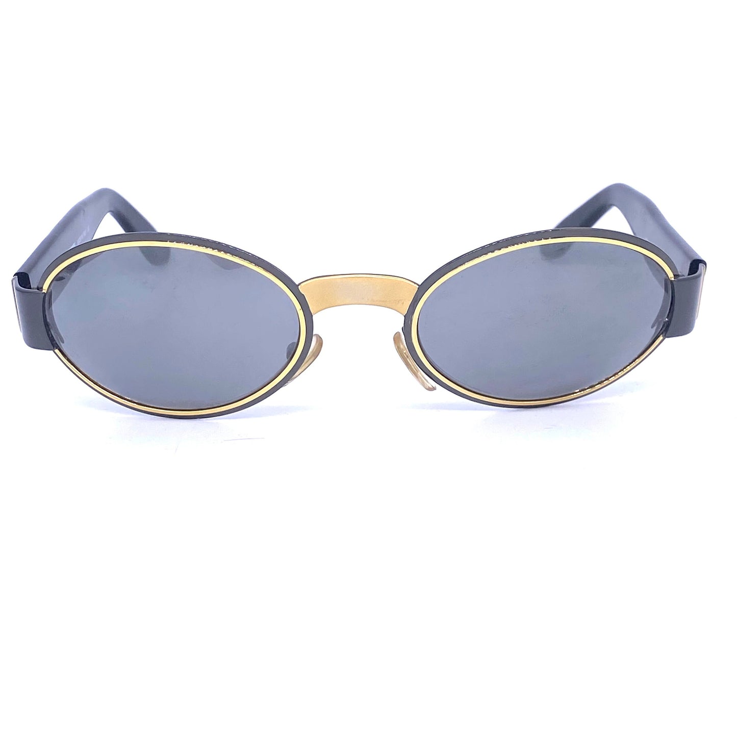 Gianfranco Ferre 311 golden oval wrap sunglasses w cello temples, 3 color combos , NOS 90s Italy