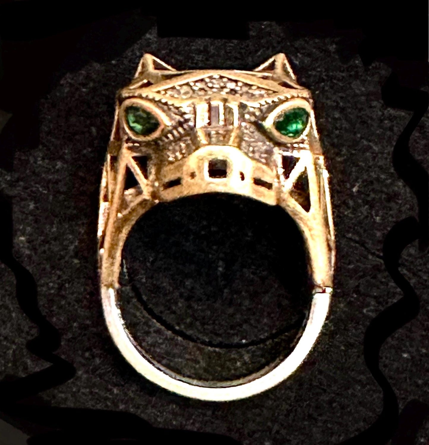 Anubi low-poly 925 silver-brass ring embellished w crystals, Beautiful and mint