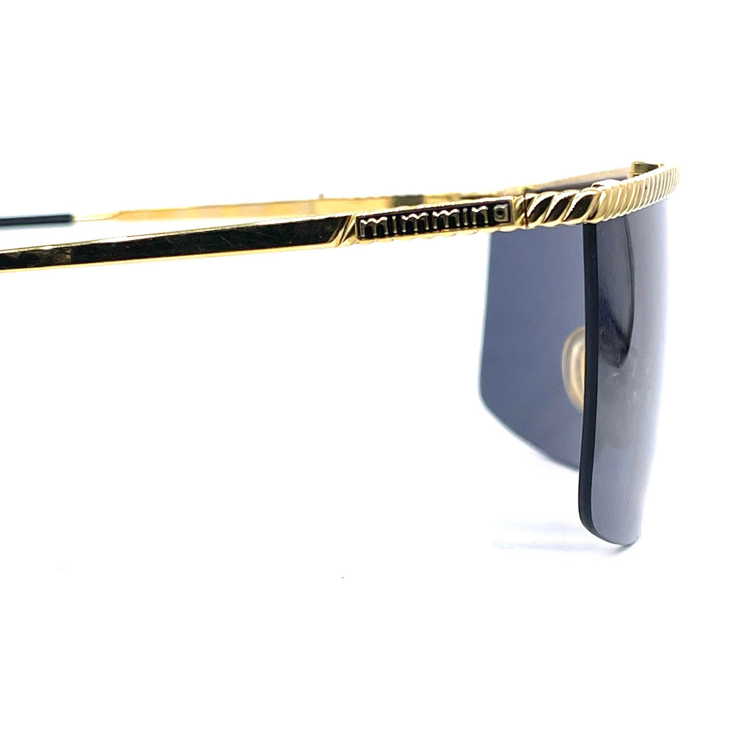 Mimmina mask sunglasses with gold plated in brown line and temple / rope style NOS 80s