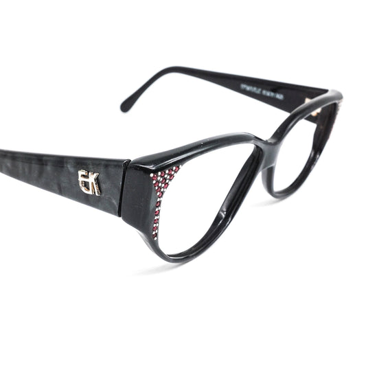 Emmanuelle Khanh 15210 vintage artistic wayfarer eyeglasses frame in black cellulose acetate Made in France