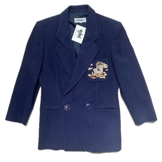 Iceberg cashmere navy woolen dbl breast blazer Disney collaboration size 40 made in Italy 80s