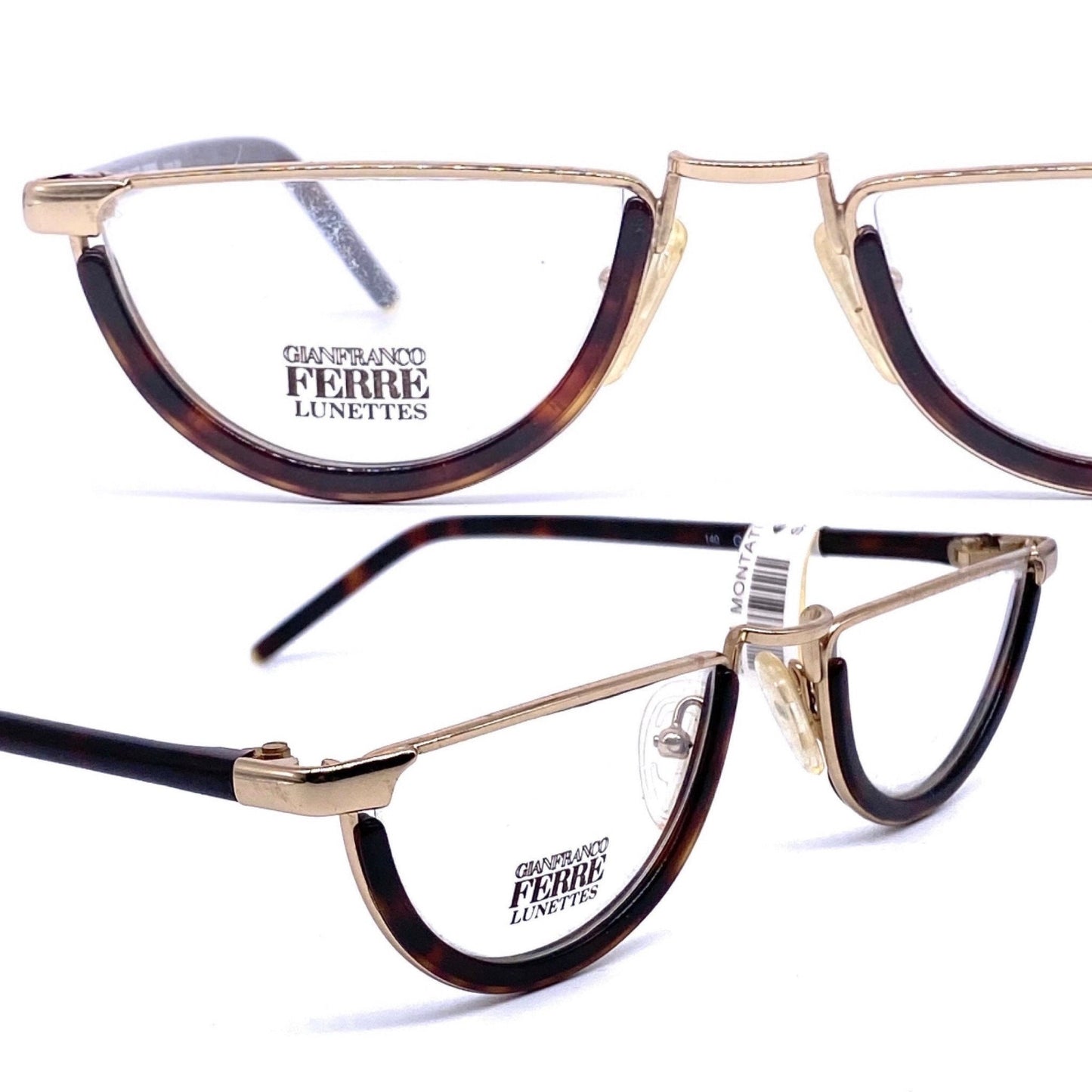 Gianfranco Ferré GFF 66 Demi lune minimalist tortoise gold reading glasses hand made in Italy, NOS 90s