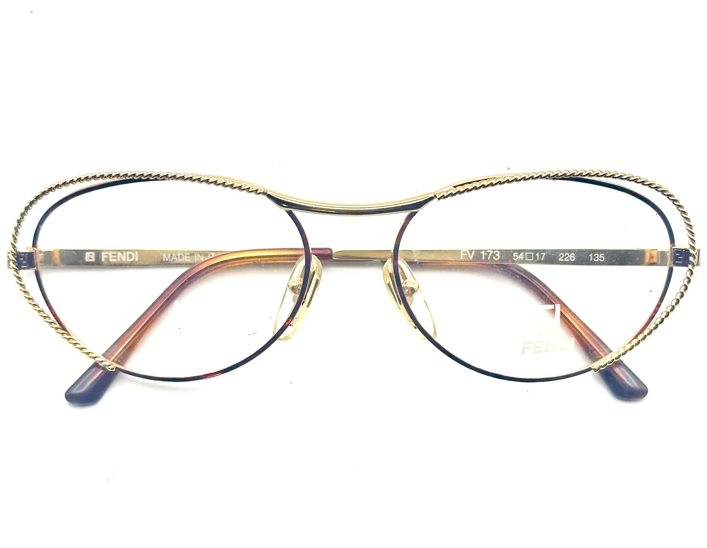Fendi FV173 luxury oval cateye golden metal eyeglasses frames hand made in Italy, NOS 80s