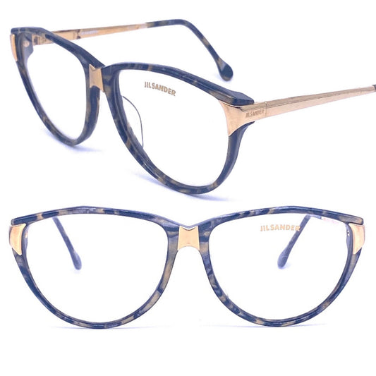 Jil Sander ladies gold/ marble cateye oversized sunglasses, Italy 80s NOS