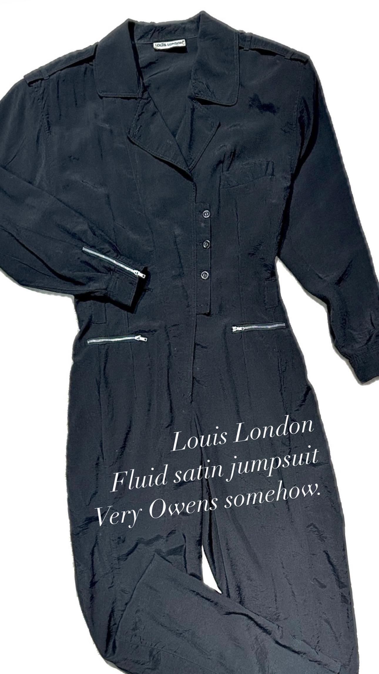 Louis London 1980s Fluid black jumpsuit w silver metal zippers, very contemporary look, sz M / DE36