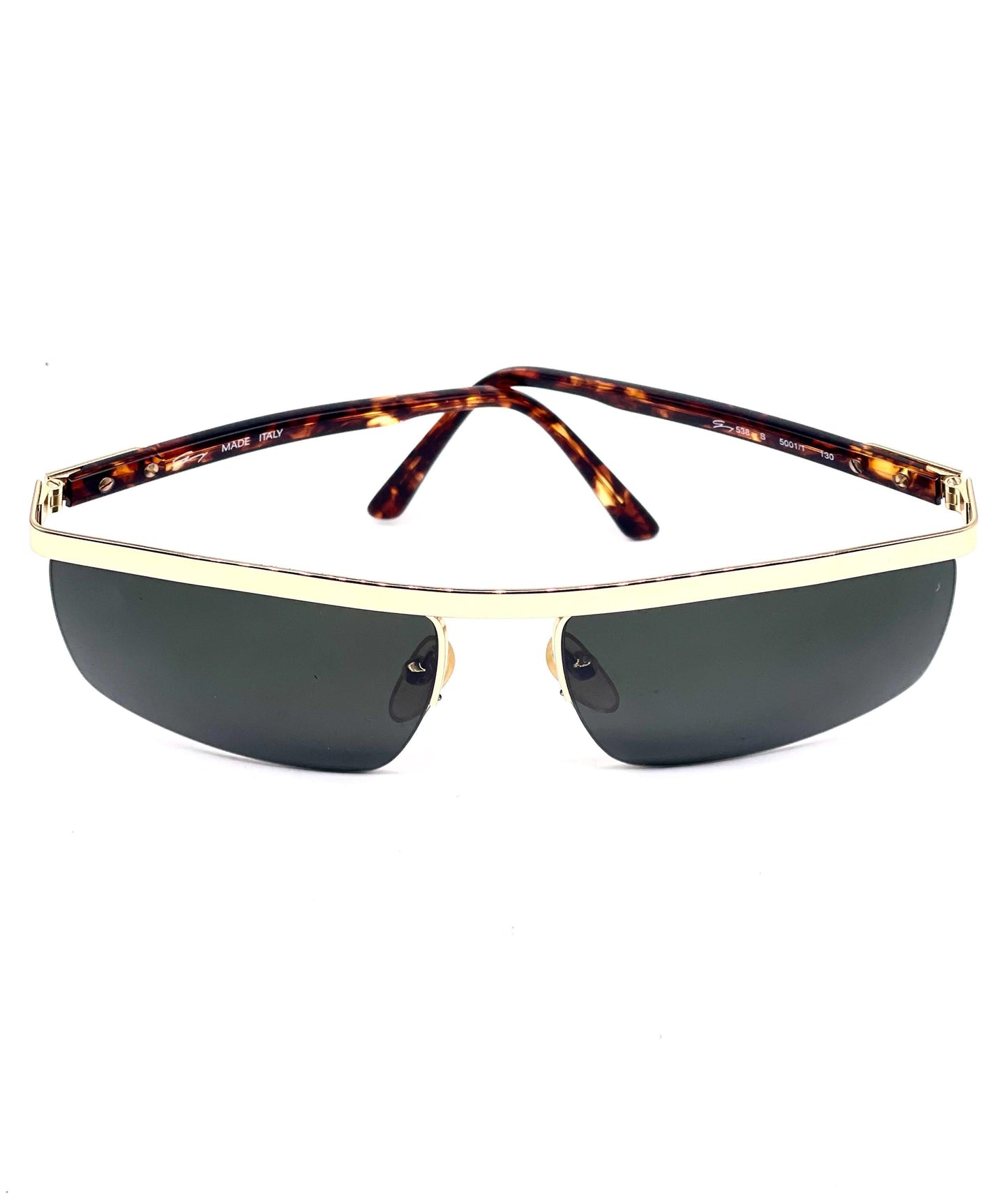 Genny modern rectangular flat top gold half rimmed sunglasses, 90s Italy NOS mint