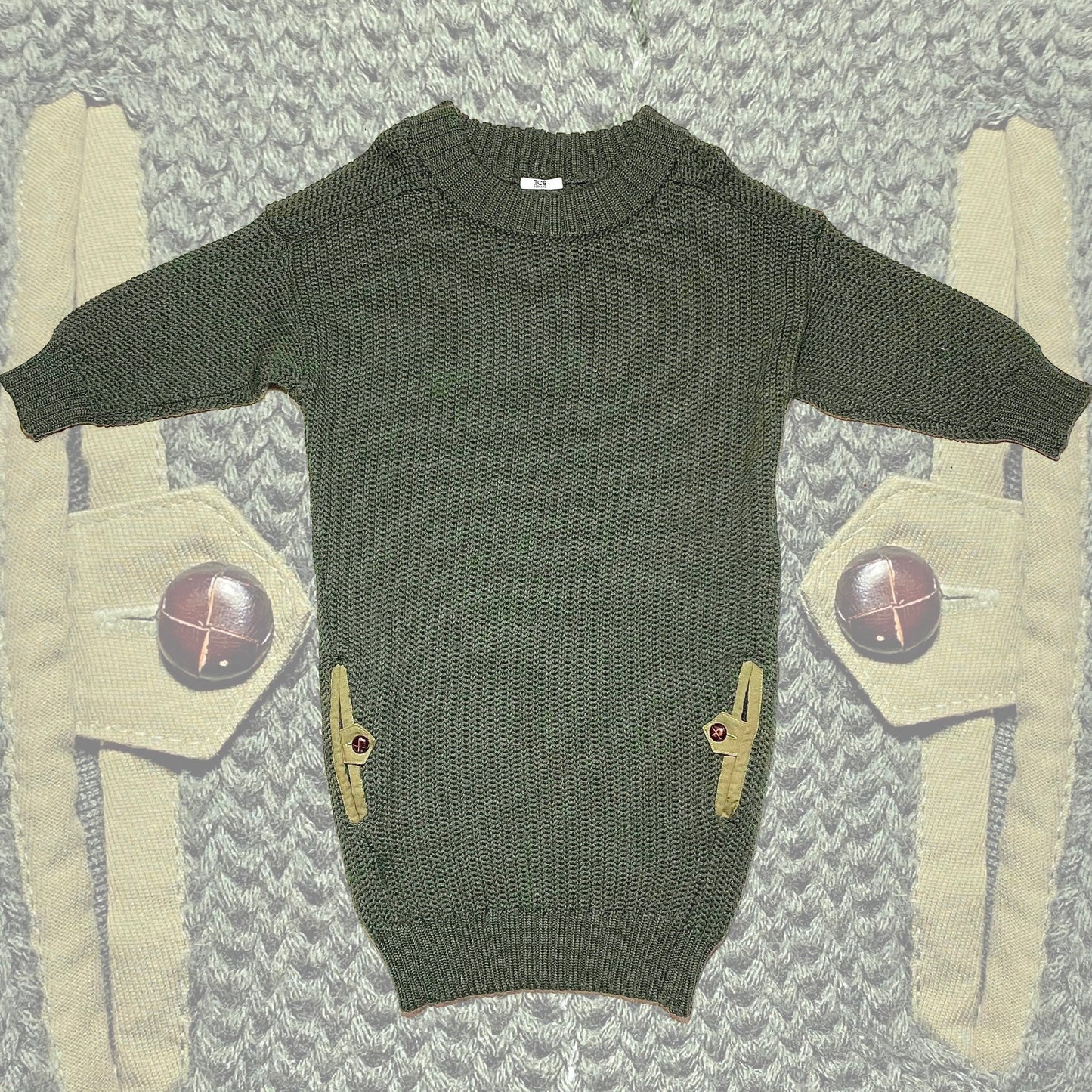 Abito maglione militare a trecce Iceberg con tasche, made in Italy anni '90, nuovo
