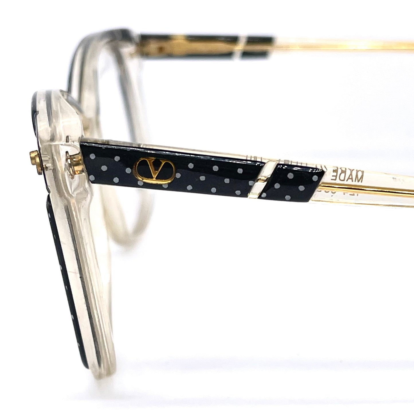 Valentino cool clear/black polka dot oversized ladies eyeglasses frames hand made in Italy, 80s NOS