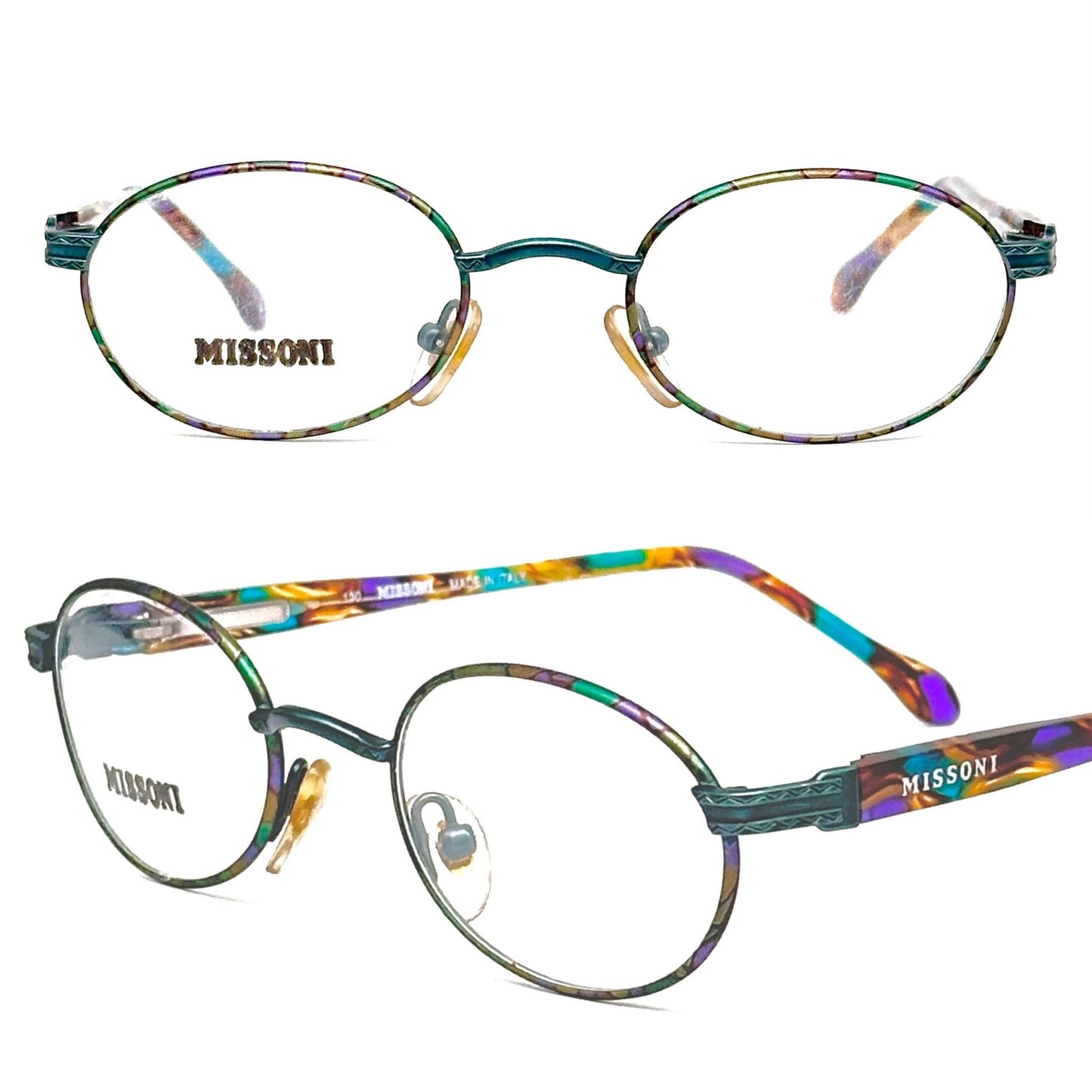 Missoni M385 iconic colorful oval eyeglasses frames in enameled metal & acetate, NOs 80s Italy