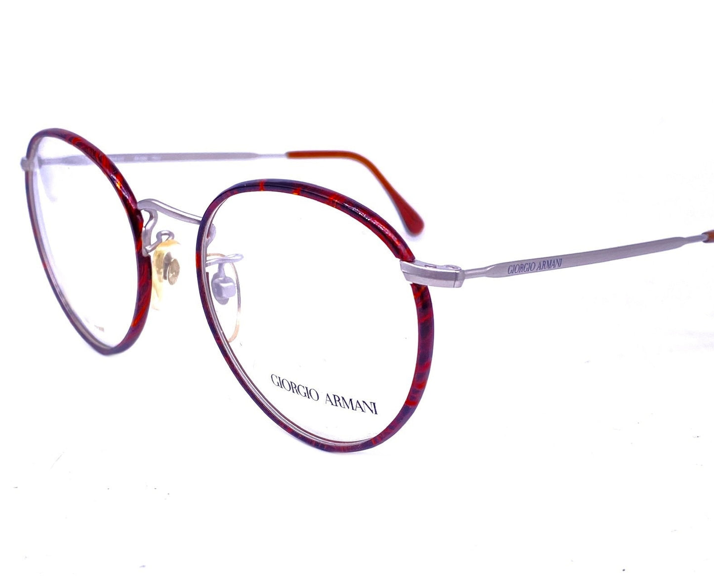 Giorgio Armani 112 classy silver pantos glasses frames w tortoise coated rims, Windsor style glasses made in Italy, 80s NoS