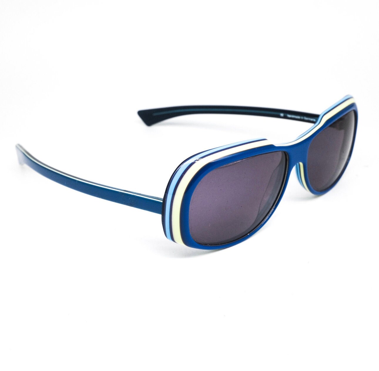 Geena 62 avant-garde blue reverse temples mount multilayered cello sunglasses hand made in Germany  NOS '90
