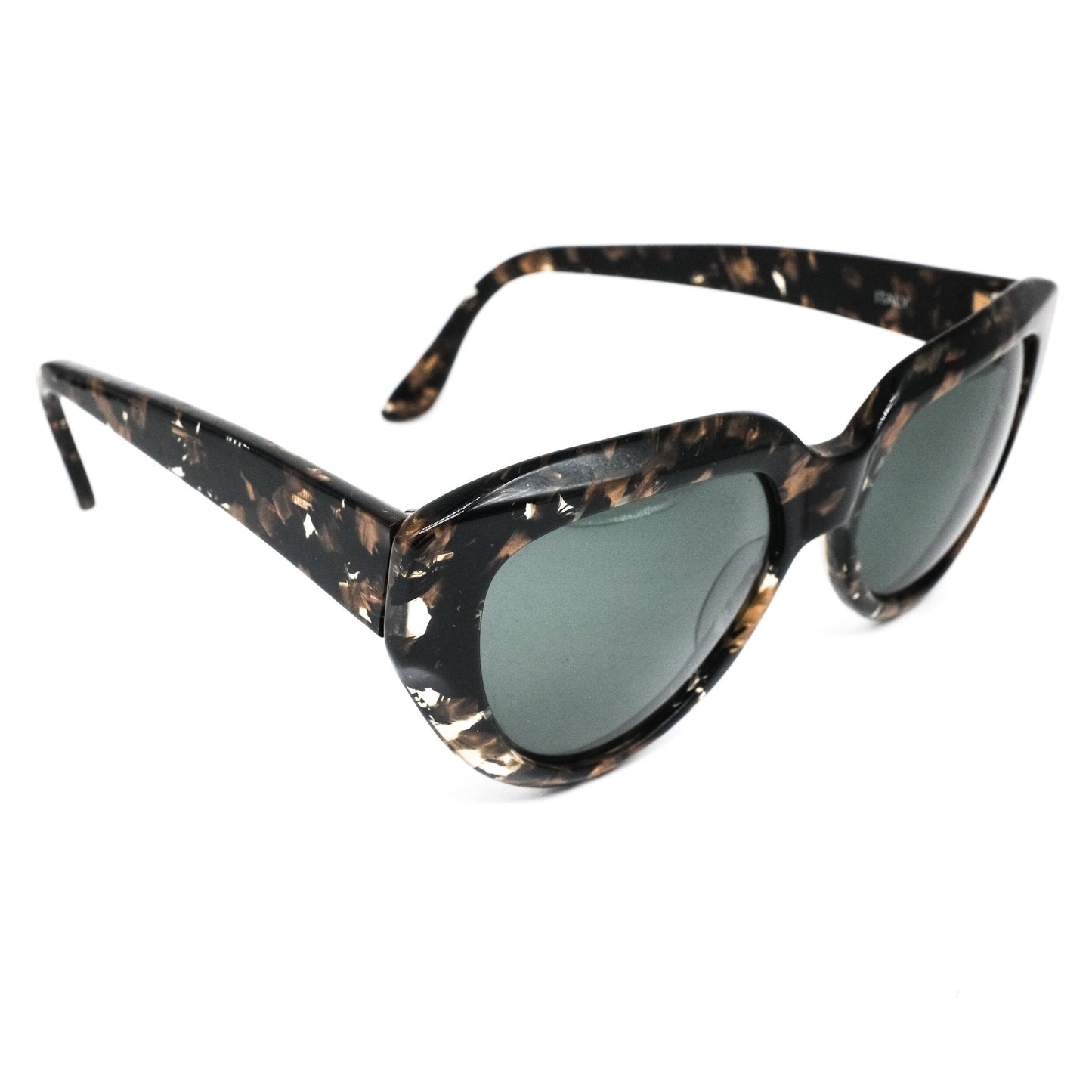 Agora by Polaroid 8394 vintage black brown tortoise acetate cat eye sunglasses with black lenses, 1990s NOS. Framed in Italy