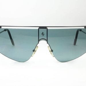Ferrari F15 shield sunglasses, modernist wrap red enameled shades made in Italy, 1980s NOS