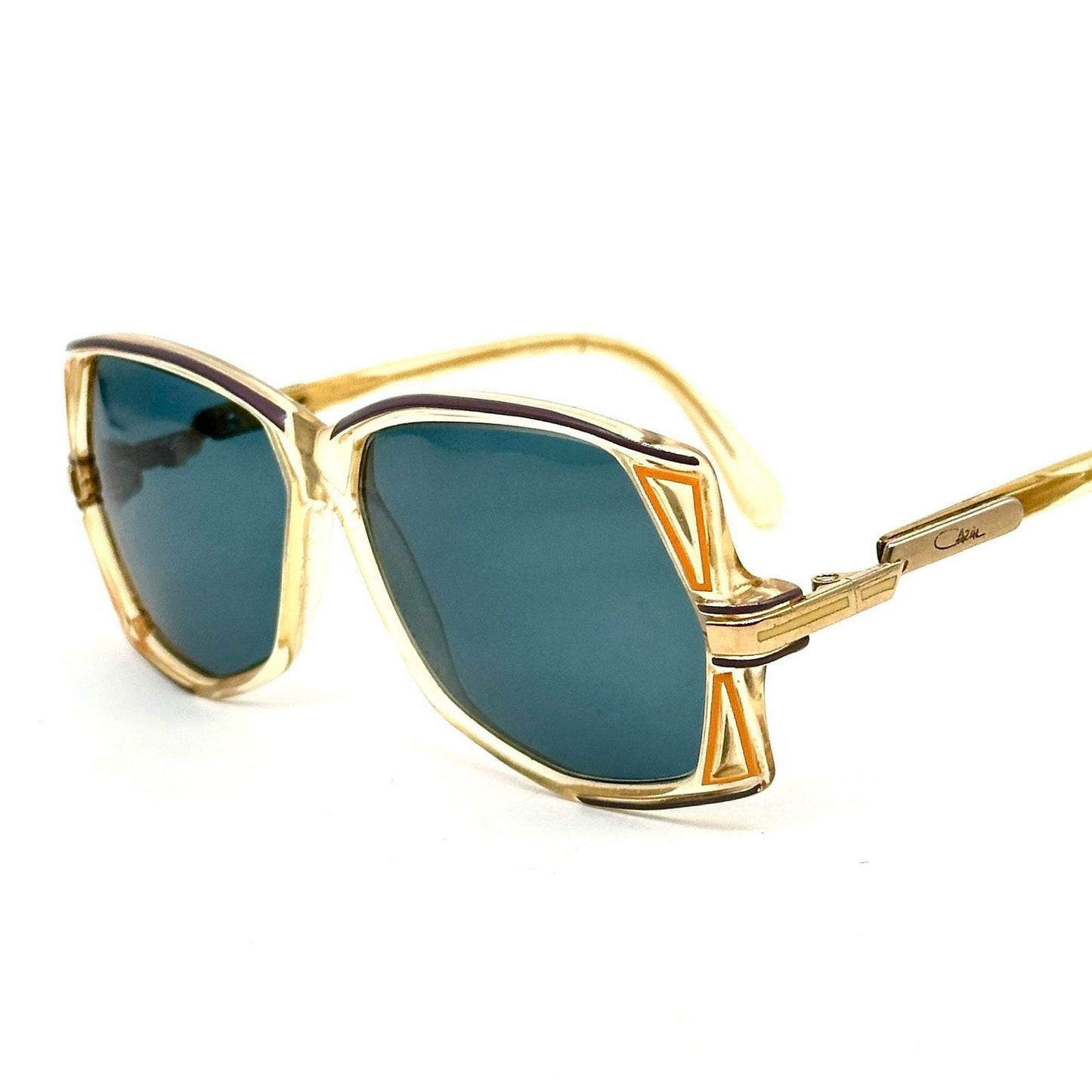 Cazal 172 clear oversized sunglasses w-colorful carved stripes & golden temples, new lenses: great piece!