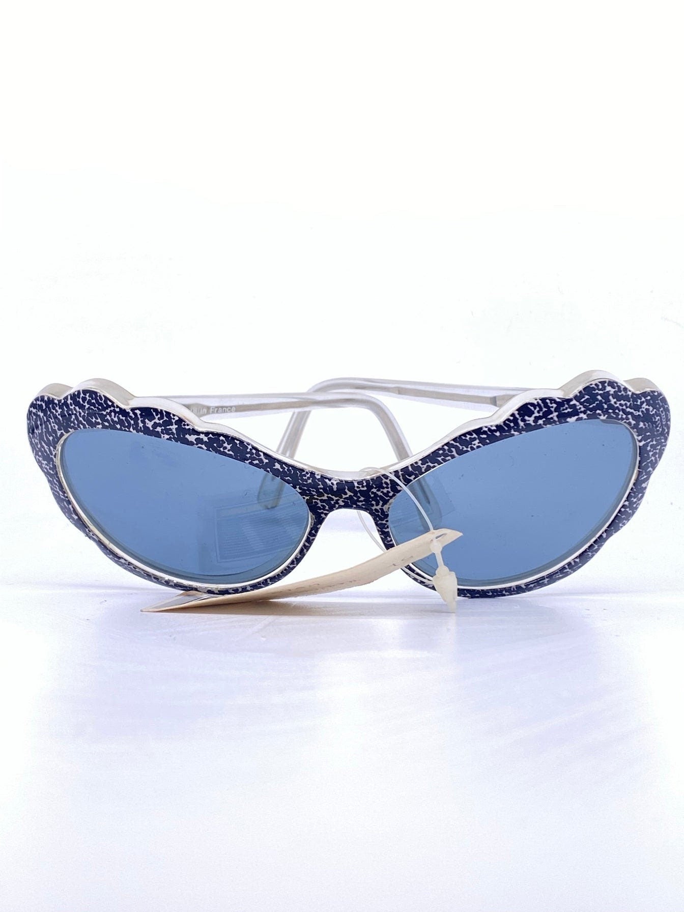 IDC 57 fancy cloud shaped cateye sunglasses, in black or red spray pattern, 1980s NOS France