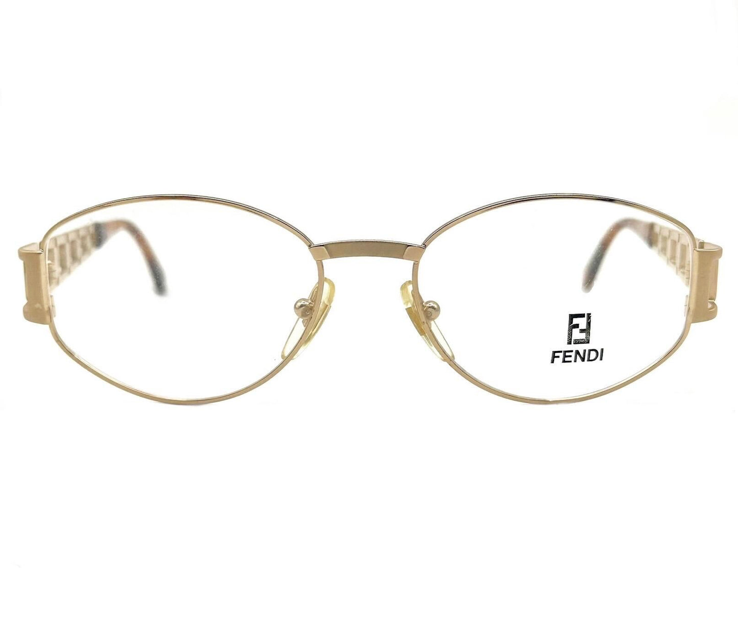 Fendi 7097 iconic oval golden chain cut-off temples frames made in Italy, 90s NOS