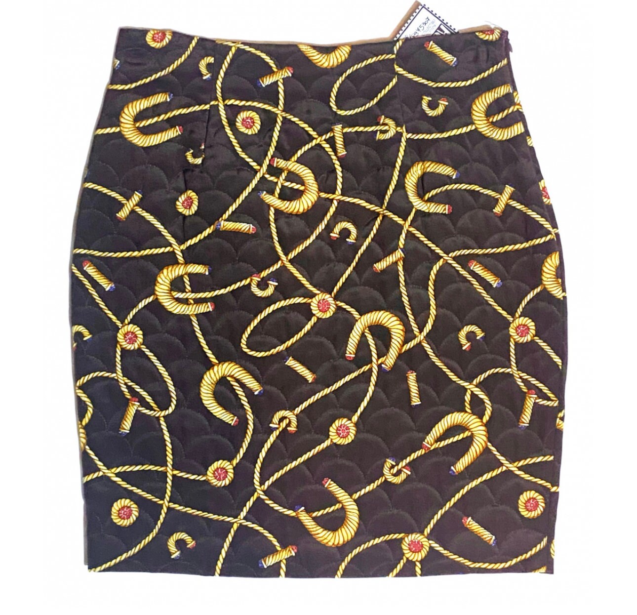 Sambucari baroque brown pure silk baroque allover ropes/ horseshoe skirt, NOS 80s Italy