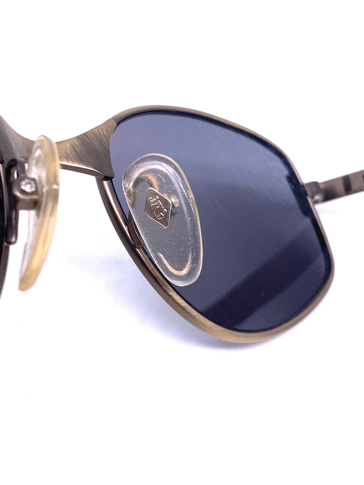 Jean Paul Gaultier 56-1179 steampunk sunglasses, oval wrap shape in 2 brushed metal colors, NOS 90s Japan