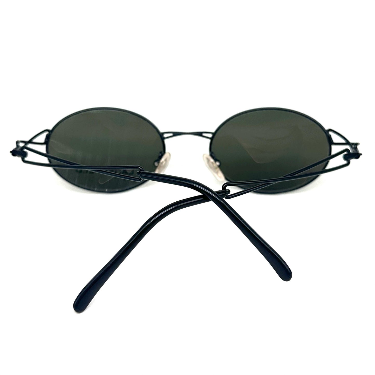 Karl Lagerfeld 4124 01 black oval steampunk sunglasses intertwined temples 1990s, NOS